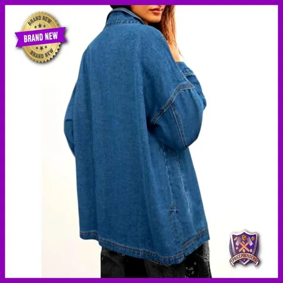 Oversized Boyfriend Denim Jacket Split Detail Long Sleeve Chic Classic Y2K